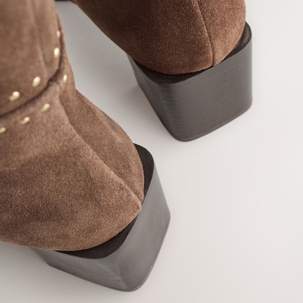Next Brown Suede Over-the-Knee Studded Boots - Picture 7 of 11